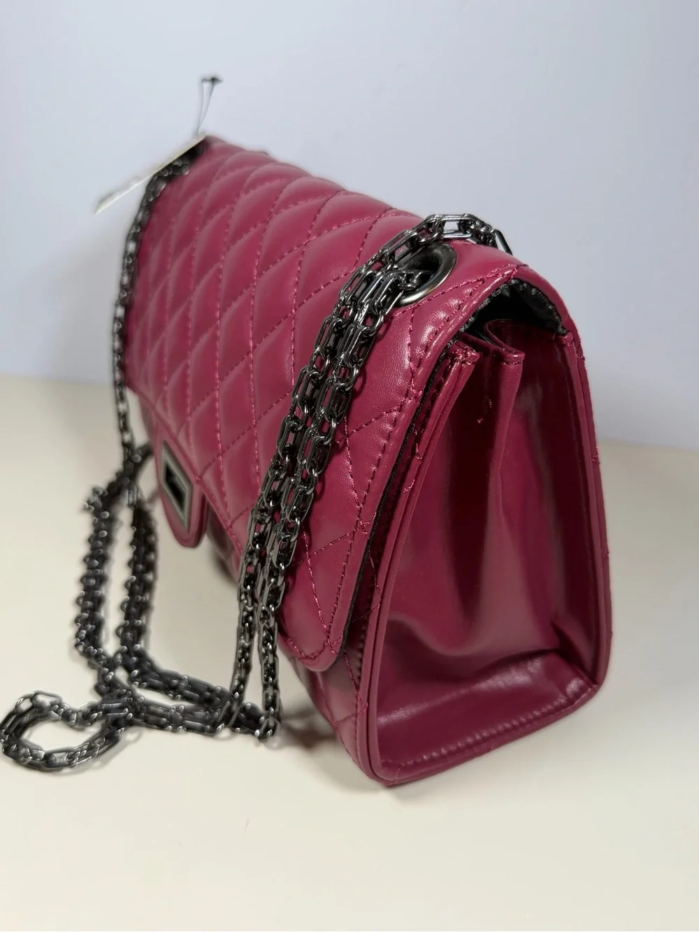 Unk Quilted Crossbody Bag in Burgundy with Gunmetal Chain
